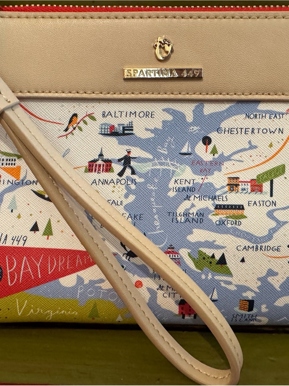 Spartina 449 Beige & Multi Map-Print Wristlet